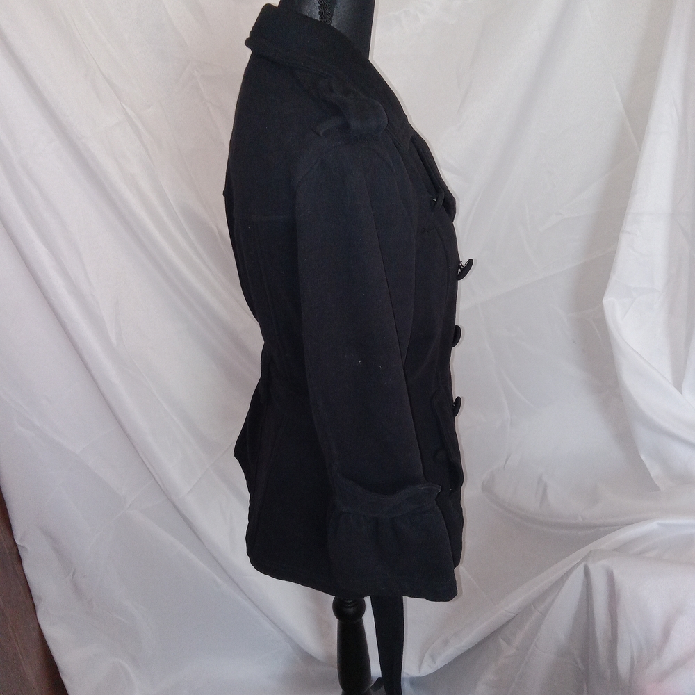 Wet Seal Black Pea Coat 3/4 Flounce Sleeves Womens Size Medium - Picture 9 of 13
